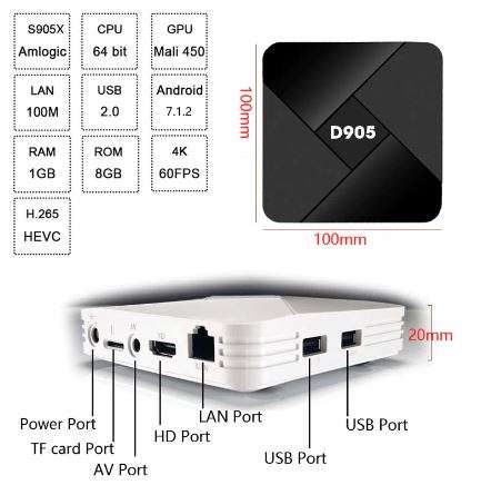 **2019** D905 OTT Smart Tv Box High Speed High Performance