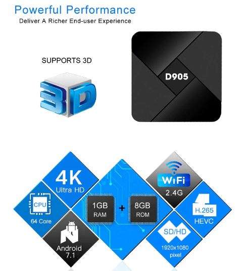 **2019** D905 OTT Smart Tv Box High Speed High Performance
