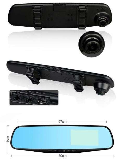 FHD 1080P Dash Cam 4.3 Inch Rearview Mirror Video Recorder With Rear View Camera Camcorder