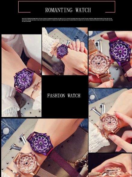 Lucky Women Wrist Watches Rotating Flower Watches with magnetic strap
