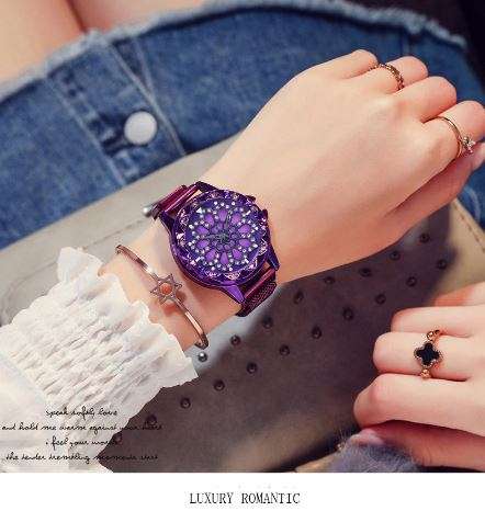 Lucky Women Wrist Watches Rotating Flower Watches with magnetic strap