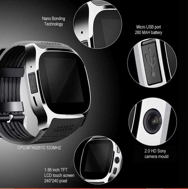 Unisex Professional/Fashion Smart Watch with Camera, SIM & SD Support, Bluetooth, Sleep Monitor etc.