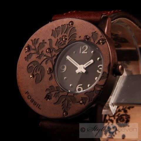 Fossil **Authentic Ladies Floral Brown Crystal Watch