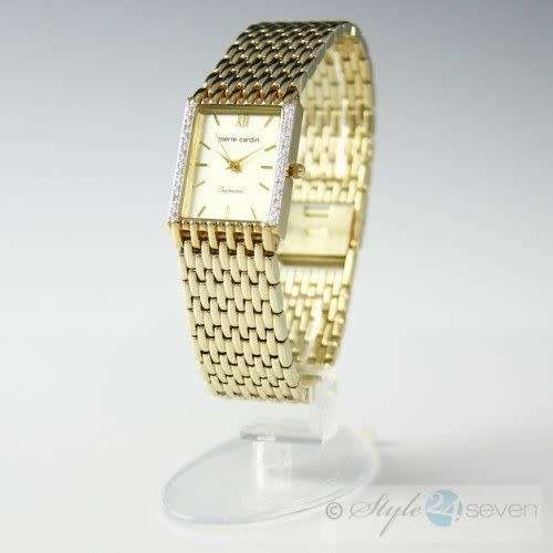 PIERRE CARDIN **AUTHENTIC GOLD-TONE DIAMOND ACCENTED WATCH