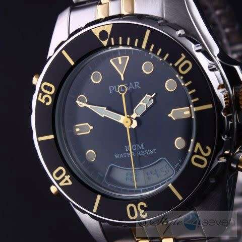 PULSAR **AUTHENTIC BRANDED GENTS TWO-TONE ANALOGUE AND DIGITAL 100m WATER RESISTANT WATCH