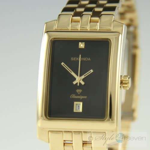SEKONDA *AUTHENTIC BRANDED GOLD PLATED CLASSIQUE DIAMOND DATE WATCH **ONLY ONE AVAILABLE
