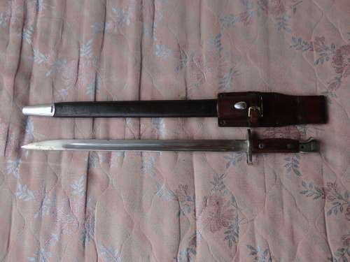 1907 PATTERN BAYONET - CHROMED FOR PARADE USE - COMPLETE WITH FROG