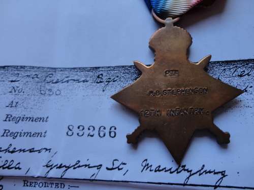 1914/15 STAR TO PTE WB STEPHENSON 12TH INFANTRY (PRETORIA REGT.) GERM SOUTH WEST