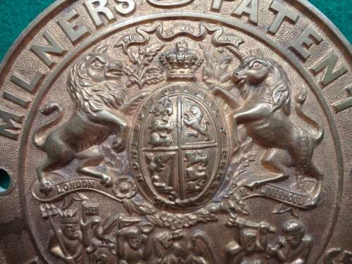 MILNERS SAFE BRASS PLATE - VICTORIAN CROWN - SEE RULER FOR SIZE - POSTNET SHIPPING ONLY