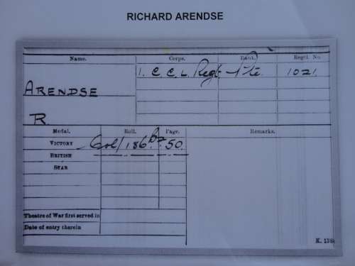 PAIR (COMPLETE) TO R ARENDSE - CAPE COLOURED LABOUR REGT. MIC INC. FRANCE 1/9/16 - 21/7/19