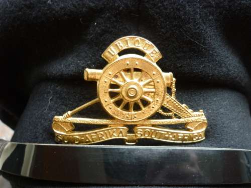 SADF ARTILLERY OFFICERS DRESS BLUES CAP - WITH GILDED CAP BADGE AS WORN TO 1976