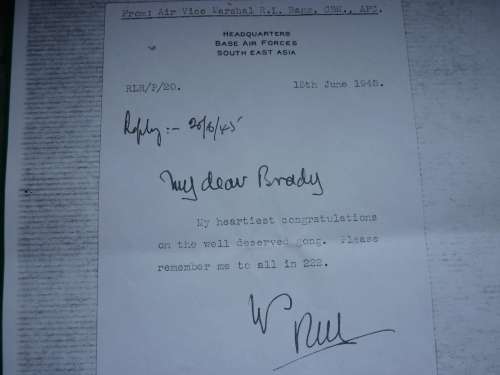 ATTRIBUTED OBE MINIATURE GROUP WING COMMANDER GEORGE BRADY-48 SQUAD IN UK & 222 GROUP-COPY RESEARCH