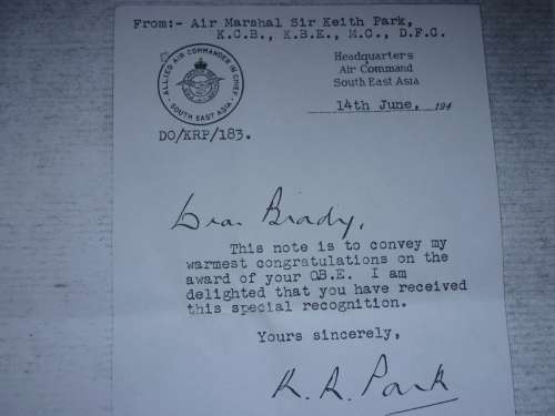 ATTRIBUTED OBE MINIATURE GROUP WING COMMANDER GEORGE BRADY-48 SQUAD IN UK & 222 GROUP-COPY RESEARCH