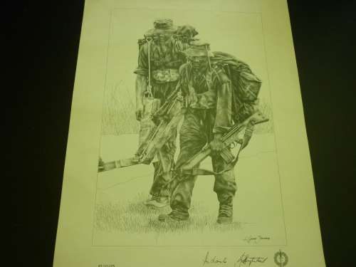 RECCE NUMBERED PENCIL SKETCH - SIGNED BY MAJ GENERAL F LOOTS