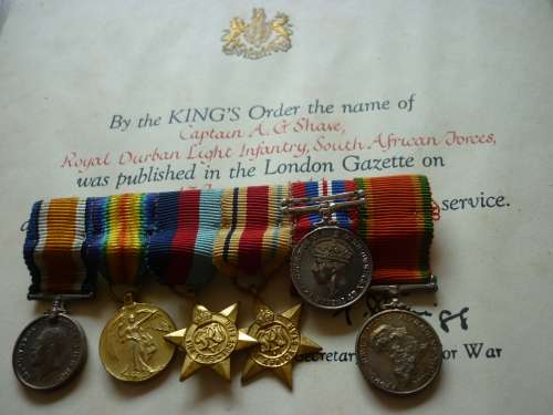 WW1 & WW2 MINIATURES TO CAPT ARTHUR SHAVE & ORIGINAL MID CERTIFICATE, COPY PHOTO - SEE DESCRIPTION