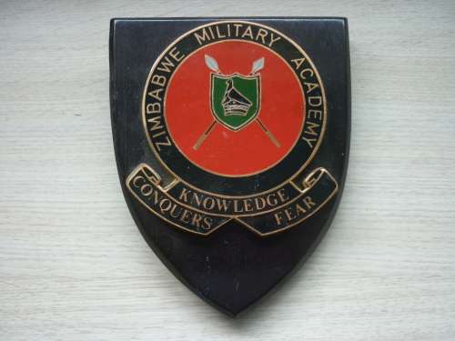 ZIMBABWE MILITARY ACADEMY PLAQUE - ON WOOD