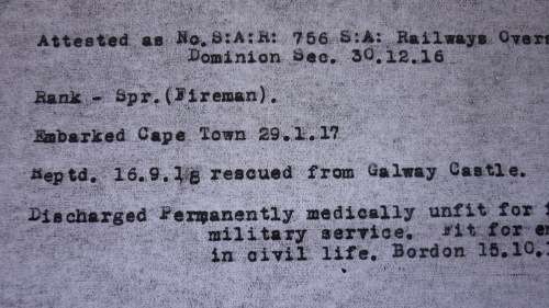 SPR WJ MILLER - BWM - RESCUED FROM 'GALWAY CASTLE' TORPEDOED BY U82 IN THE CHANEL - SEE DESCRIPTION