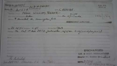 DEATH PLAQUE NAME PLATE @ONLY@ AND CONDOLENCE LETTER CPL FW CROOKE GSC PREV SERVICE SA ARTILLERY