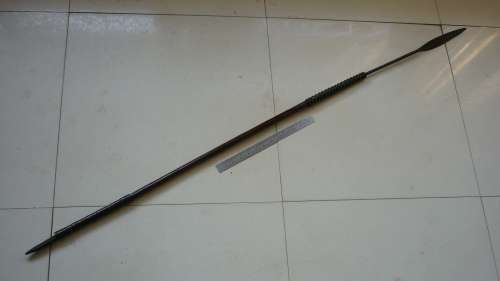 HANDCRAFTED SHONA SPEAR- BRASS BINDING ADORNMENT , WOODEN SHAFT = 1.50 METRE LONG =