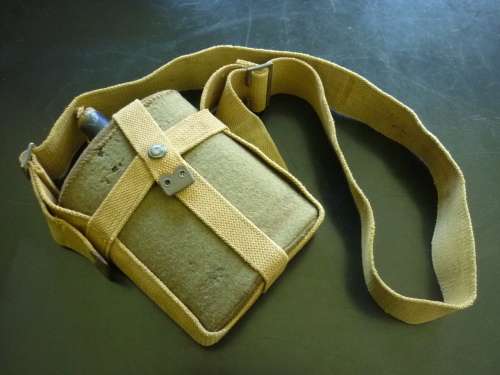 WORLD WAR ONE PATTERN 08 WATER BOTTLE- COBALT BLUE ENAMEL WITH CORRECT BROAD WEBB CARRIER- SCARCE