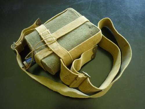 WORLD WAR ONE PATTERN 08 WATER BOTTLE- COBALT BLUE ENAMEL WITH CORRECT BROAD WEBB CARRIER- SCARCE