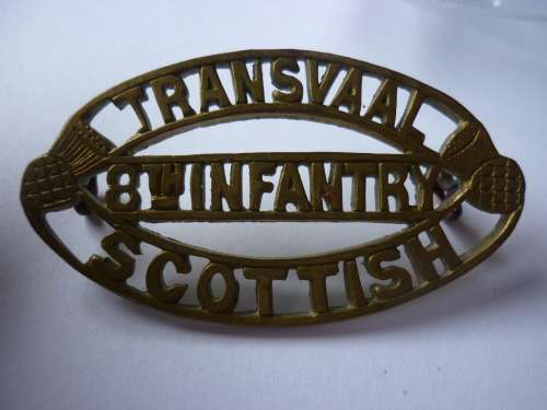 TRANSVAAL SCOTTISH WW1 SHOULDER TITLE - WW1 VERSION, AS THE WW2 VERSION HAD THE 8TH INF REMOVED