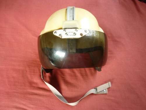 1ST TYPE IMPALA PILOT HELMET. PAINTED WHITE OVER THE ORIGINAL GREEN FINISH -TO REFLECT HEAT.