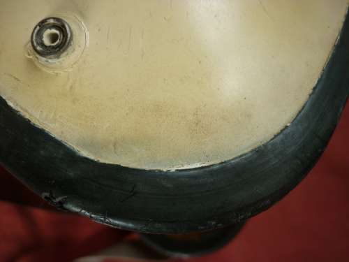 1ST TYPE IMPALA PILOT HELMET. PAINTED WHITE OVER THE ORIGINAL GREEN FINISH -TO REFLECT HEAT.