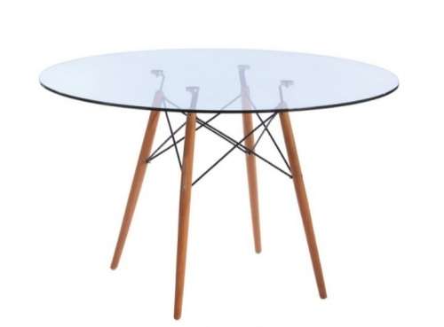 80cm Glass table with wooden legs