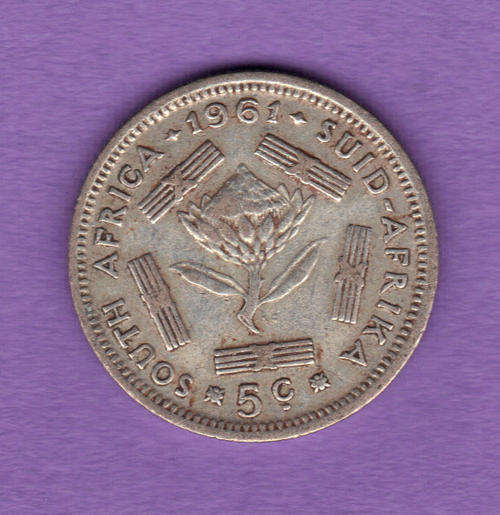1961 - FIVE CENTS (5C) - SILVER - SOUTH AFRICA