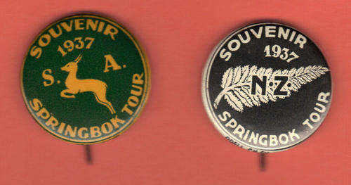 Pair of **SCARCE 1937**  RUGBY Lapel Buttons (Springboks & N.Z)