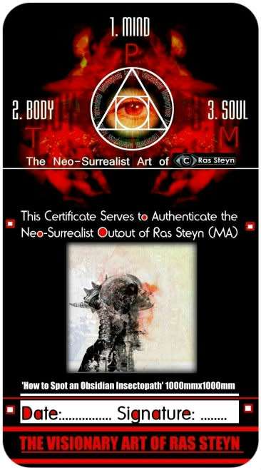 'How to Spot an Obsidian Insectopath' by SA Surrealist Ras Steyn - SINGLE Edition Canvas Print 01/01