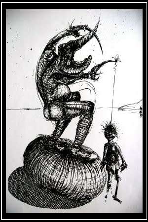Pen and Ink : `Pumpkin Patch Memories` by Surrealist Ras Steyn [MA] - 120MMX160MM - Hand-Signed