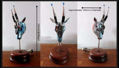 ``Steampunk Antelope` by SA Artist Ras Steyn - Neo-Tribal Bust - Upcycled Gloss-Coated Sculpturette