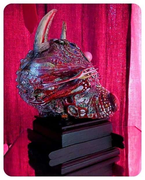 Original Art: The Monolingual Soothsayer by Surrealist Ras Steyn - Resin Coated Biomorphic Skull 1X