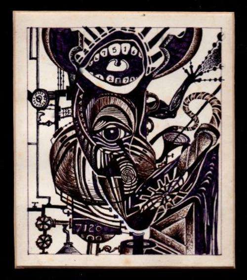 The Boy-Oh-Boy Contraption by RAS STEYN -Black Monochrome Drawing- 110mm x 130mm - Only 1 Available*
