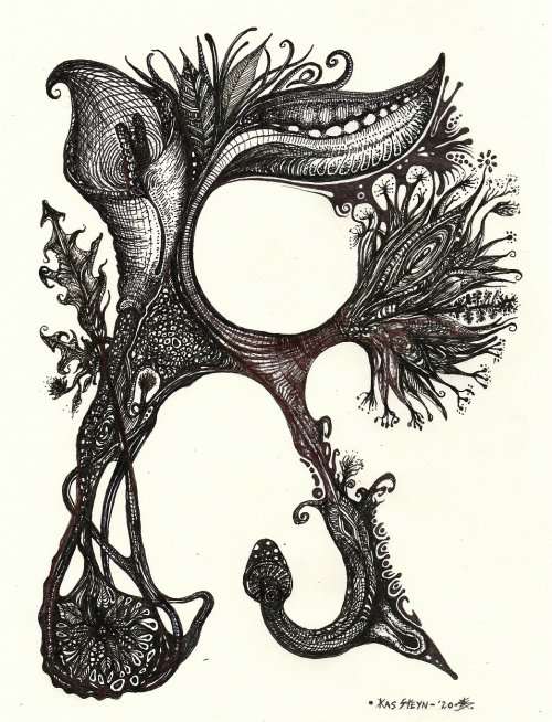 ART NOUVEAU:`R` is for Rossetti by Controversial South African Artist - Pen and Ink Drawing 1 ONLY*