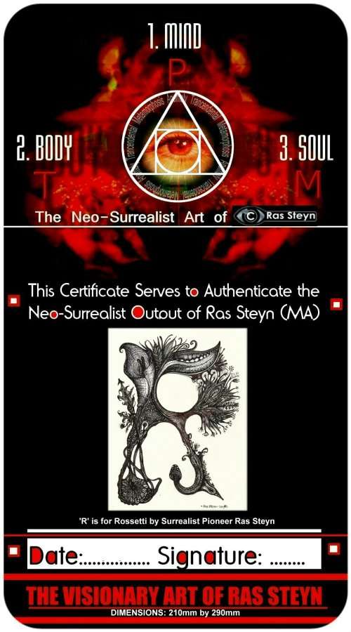 ART NOUVEAU:`R` is for Rossetti by Controversial South African Artist - Pen and Ink Drawing 1 ONLY*