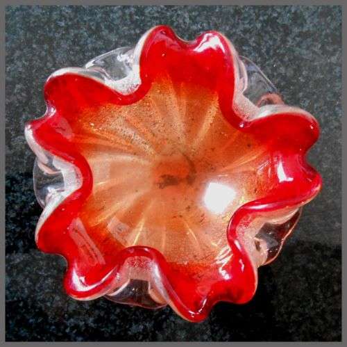 Organic Bright Red Murano Ashtray Post-1950's - Voluptuous Undulations - 140mm Diameter - No Damage