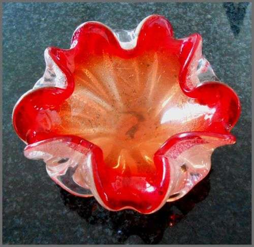 Organic Bright Red Murano Ashtray Post-1950's - Voluptuous Undulations - 140mm Diameter - No Damage