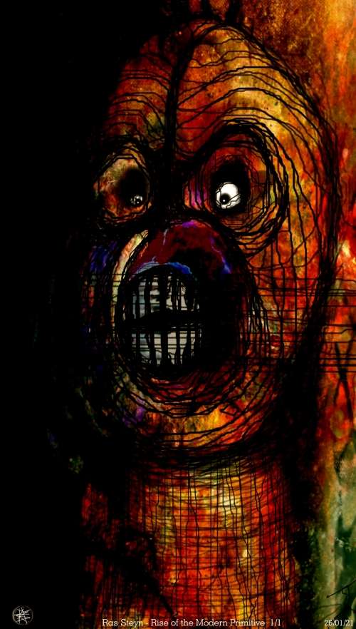 Original Macabre Art: `The Rise of the Modern Primitive by Surrealist Pioneer Ras Steyn - Single Ed.