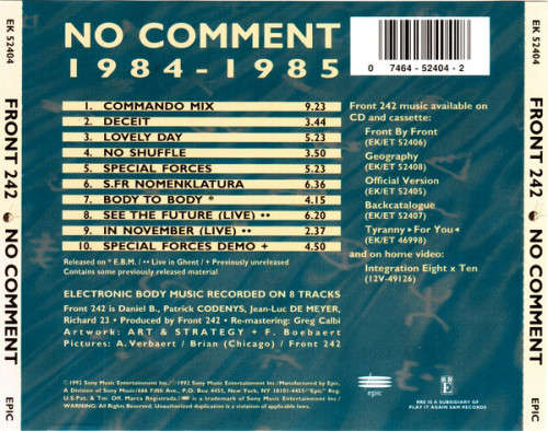 Front 242 - NO COMMENT - 1984-1985 - EPIC - EK52404 - Sony Music - EBM / Industrial