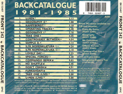 FRONT 242 - Backcatalogue - EPIC - 1992 Release - EK52407 - SONY Music - Mint*****