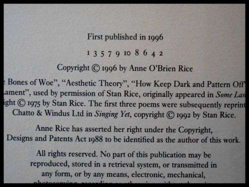 ANNE RICE - Servant of the Bones - First Edition Hardcover  1st Printing - Chatto and Windos 1996,UK