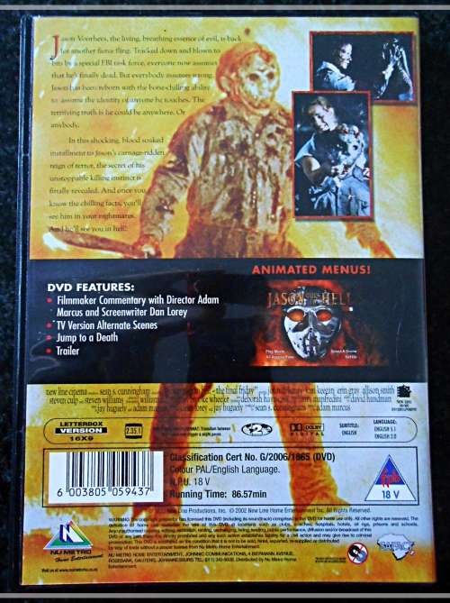 Friday the 13th: Jason Goes To Hell - Special Features - Disc & Cover in Excellent Condition