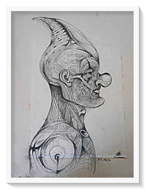 Original Clown Drawing: Title: Galeo Scaramouche by SA Artist Ras Steyn (MFA) - 420mmx300mm