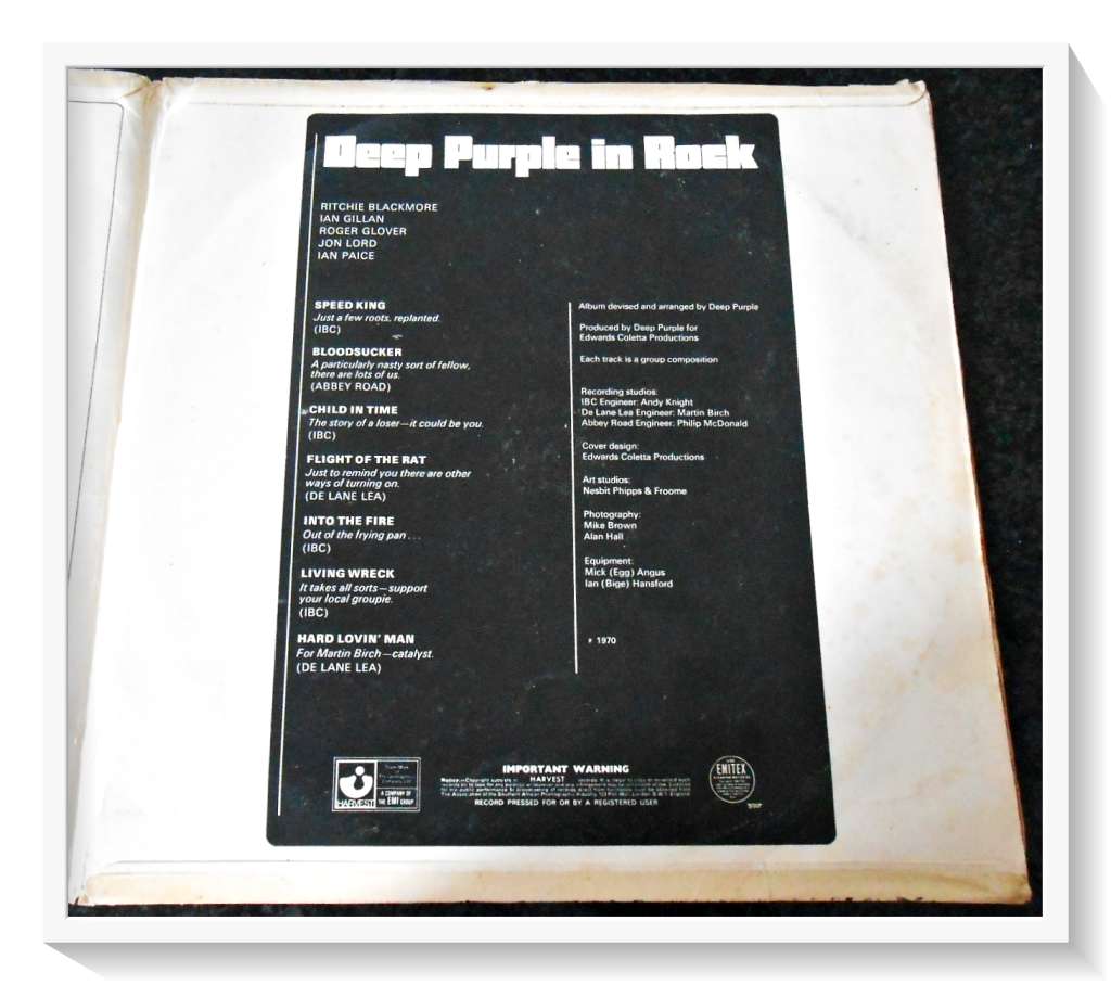 DEEP PURPLE: In Rock - EMI - HARVEST Records - Cover / Sleeve: Fair Condition & LP Very Good*