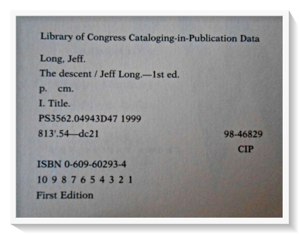 The Descent by Jeff Long - First Edition & 1st Print Hardcover - Crown Pub. 1999 - Cond. B+