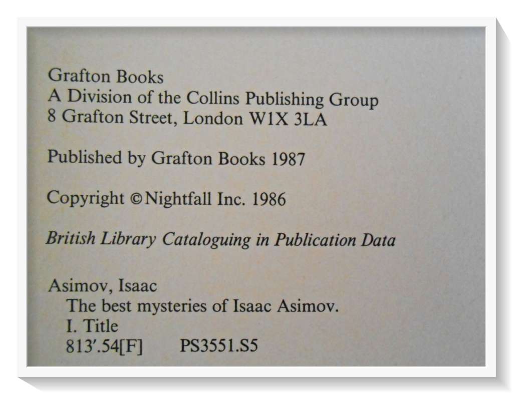 ISAAC ASIMOV: The Best Mysteries (The Master`s Personal Selection) 1987 - GRAFTON BOOKS - B+
