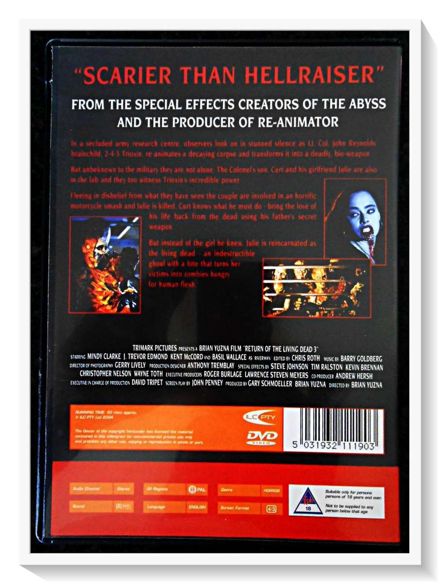 RETURN OF THE LIVING DEAD III - UNCUT Cult/Horror Collectable - Disc & Casing in VERY GOOD Condition